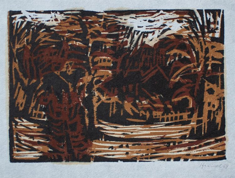 Hans-Peter Hund - Landschaft - Farbolzschnitt - 1969