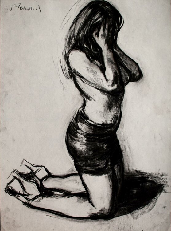 Martin Stommel - Weibliche Figur - Kohlezeichnung - 2008