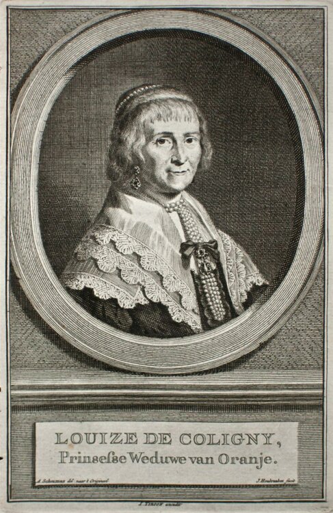 Jacobus Houbraken - Porträt Louize de Coligny - Kupfst. n. A. Schouman - um 1750