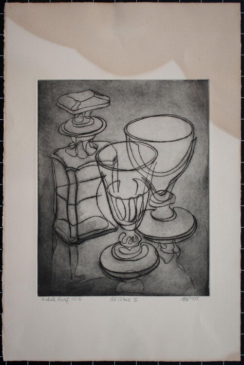 Unbekannter Monogrammist - Old Glass II, Stillleben - Radierung - 1975