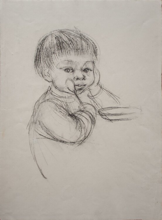 Heinrich Burkhardt (?) - Kind beim Essen - Zeichnung - o.J.