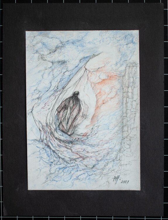 Werner Hennig - o.T. (Figur im Boot) - Farbhandzeichnung - 2001