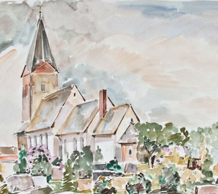 Sonja Wüsten - Kirche in Hattstedt - o.J. - Aquarell
