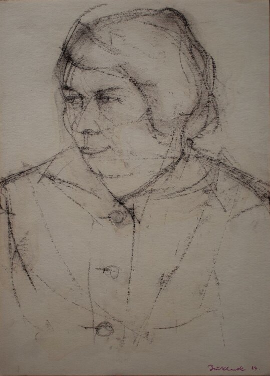 Heinrich Burkhardt - Weibliches Porträt - Zeichnung...
