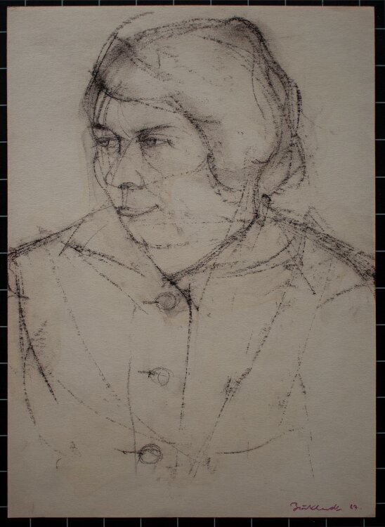 Heinrich Burkhardt - Weibliches Porträt - Zeichnung - 1967