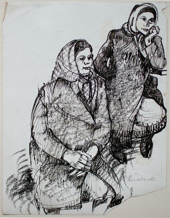 Heinrich Burkhardt - Frauen mit Kopftuch - Zeichnung - o.J.