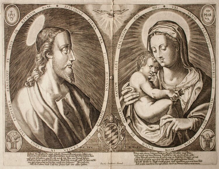 Jacob von Sandrart - Christus und Madonna - Kupferstich -...