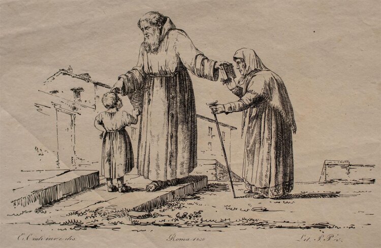 Unbekannter Künstler - Mönch segnet ein Kind - Lithographie - 1830