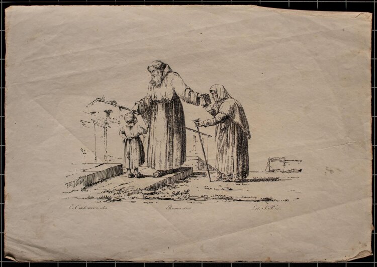 Unbekannter Künstler - Mönch segnet ein Kind - Lithographie - 1830
