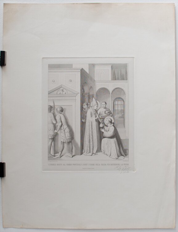 Giovanni Domenico Ferretti - Der heilige Laurentius in drei Abbildungen. 1. Der heilige Laurentius erhält die Schätze der Kirche von Papst Sixtus II; 2. Der heilige Laurentius gibt den Armen Almosen; 3. Der heilige Stephanus führte zum Martyrium. - um 173
