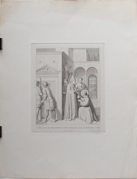 Giovanni Domenico Ferretti - Der heilige Laurentius in drei Abbildungen. 1. Der heilige Laurentius erhält die Schätze der Kirche von Papst Sixtus II; 2. Der heilige Laurentius gibt den Armen Almosen; 3. Der heilige Stephanus führte zum Martyrium. - um 173