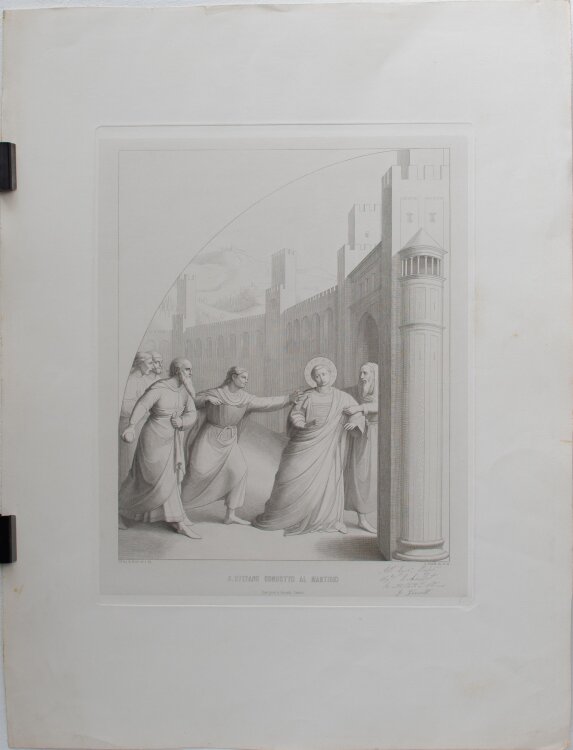 Giovanni Domenico Ferretti - Der heilige Laurentius in drei Abbildungen. 1. Der heilige Laurentius erhält die Schätze der Kirche von Papst Sixtus II; 2. Der heilige Laurentius gibt den Armen Almosen; 3. Der heilige Stephanus führte zum Martyrium. - um 173