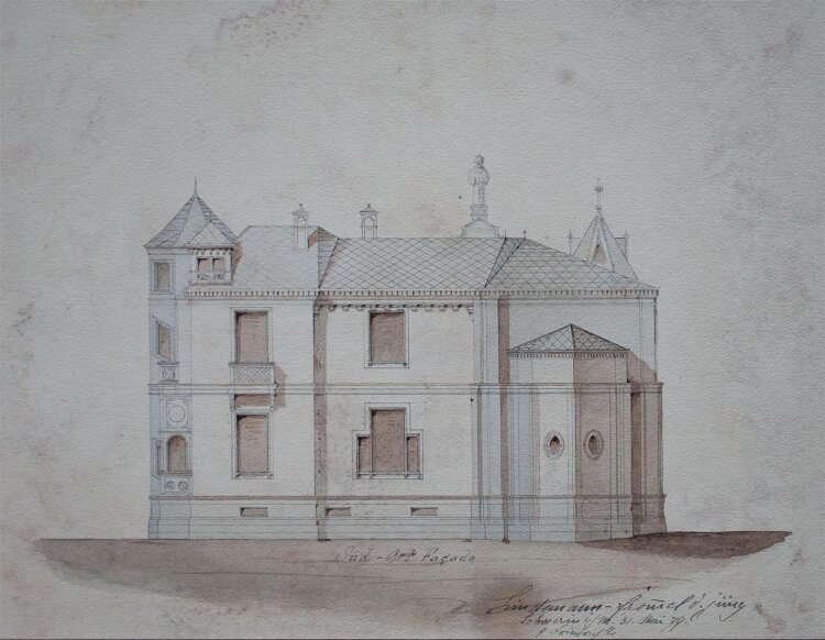 Manfred Lindemann-Frommel - Hausentwurf, Schwerin - 4 Tuschezeichnungen - 1879