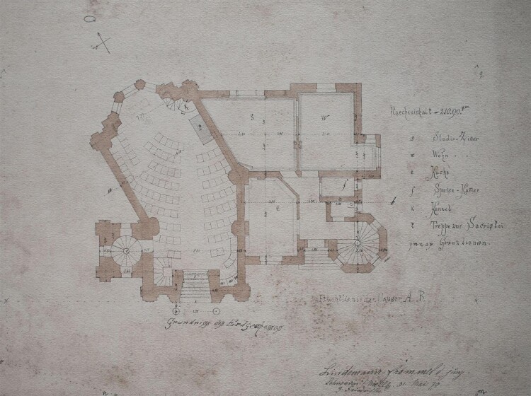 Manfred Lindemann-Frommel - Hausentwurf, Schwerin - 4 Tuschezeichnungen - 1879