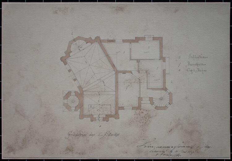 Manfred Lindemann-Frommel - Hausentwurf, Schwerin - 4 Tuschezeichnungen - 1879