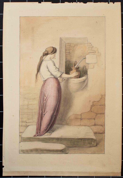 Johann Christian Lotsch - Frau am Brunnen - 1852 - Aquarell