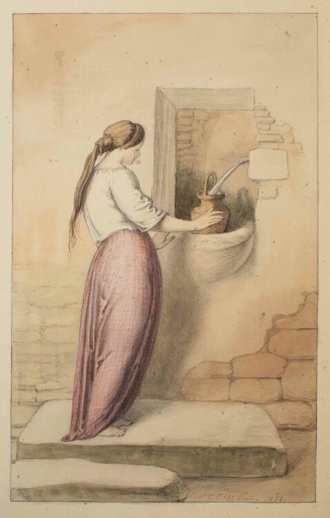 Johann Christian Lotsch - Frau am Brunnen - 1852 - Aquarell