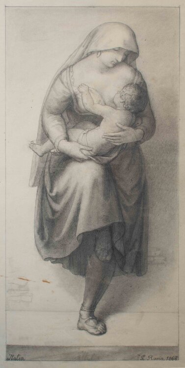 Johann Christian Lotsch - Frauenbildnis Italia. - 1868 - Bleistift