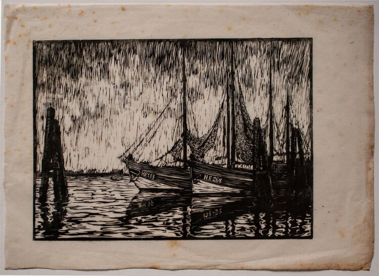 Unbekannter Künstler - Boote im Hafen - Holzschnitt - o.J.