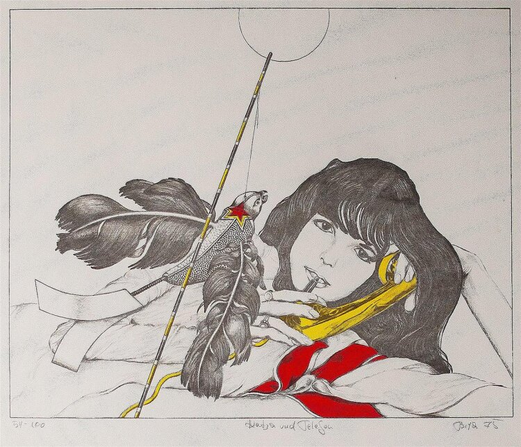 Carl Bianga - Katja und Telefon - Offsetdruck - 1975 -...