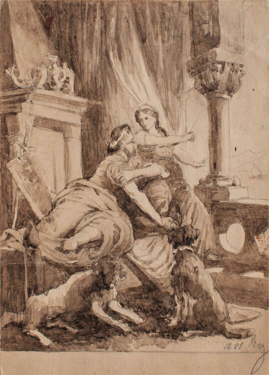 Max von Menz - Tristan und Isolde - Tuschezeichnung - 1881