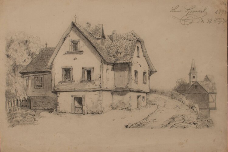 Jean Louis (Ludwig) Sponsel - Dorfansicht - 1872 - Bleistift
