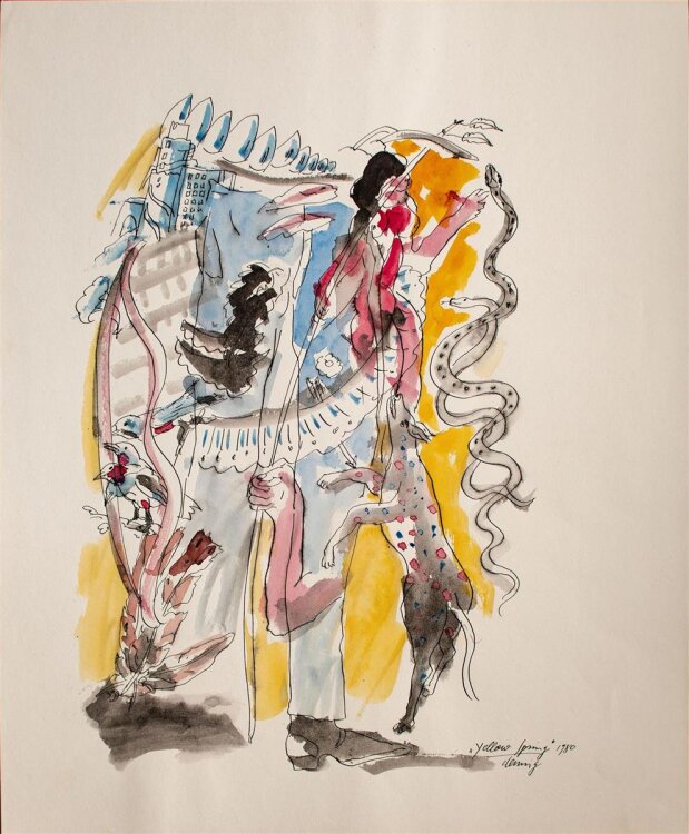 Karl-Heinz Dennig - Yellow Spring -  aqua. Tuschezeichnung - 1980