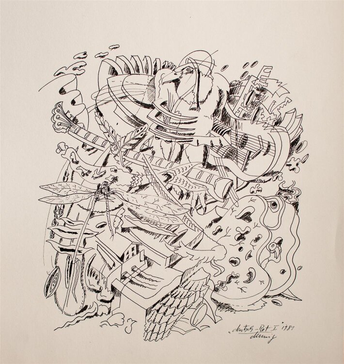 Karl-Heinz Dennig - deutsch-Rot I - Tuschezeichnung - 1981