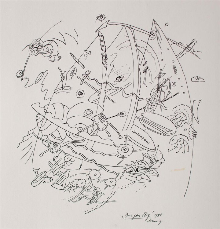 Karl-Heinz Dennig - Dragon Fly - Tuschezeichnung - 1981