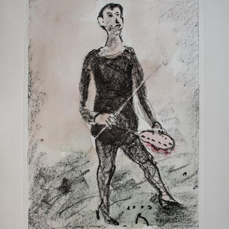 Kurt Mühlenhaupt - Frauenbildnis mit Tamburin - 2003 - Lithografie