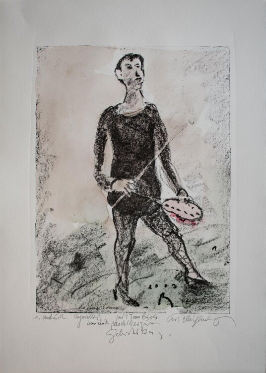 Kurt Mühlenhaupt - Frauenbildnis mit Tamburin - 2003 - Lithografie