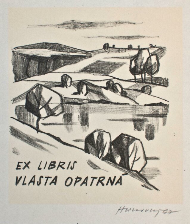 Stanislav Hlinovský - Ex Libris Vlasta Opatrná - Lithographie - 1947