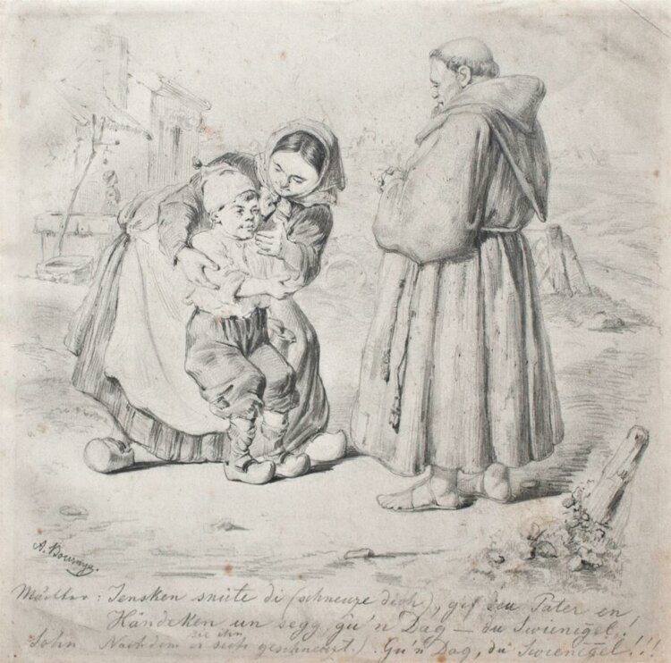 Alfred Bournye - Humoristische Darstellung mit einem Mönch - o.J. - Bleistift