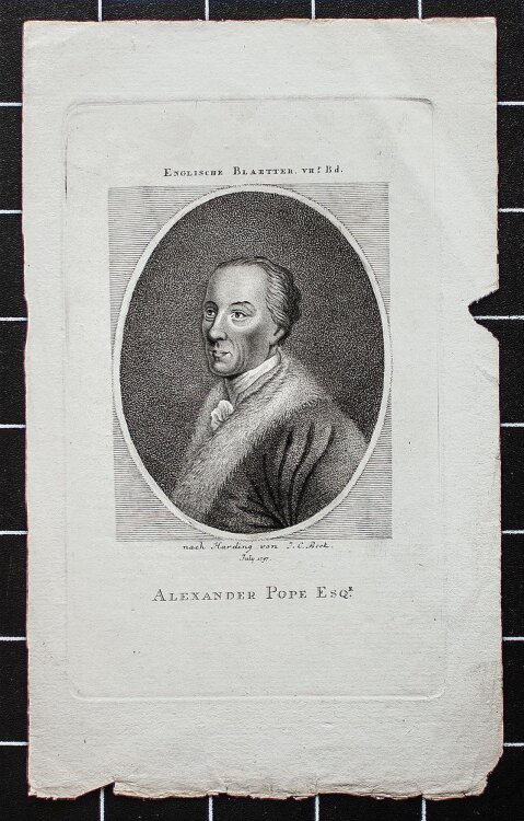 Christoph Wilhelm Bock  - Porträt Alexander Pope - Kupferstich - um 1797