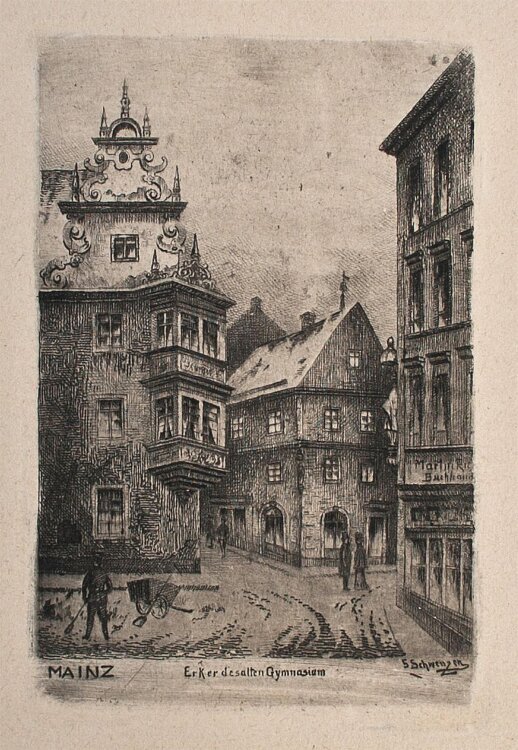 Gregor Schwenzer - Mainz, Erker des alten Gymnasium - Lithographie - o. J.