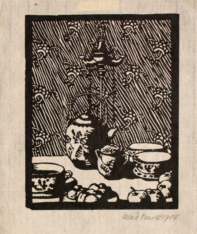 Max Unold - Stillleben mit Teeservice - Holzschnitt - 1908