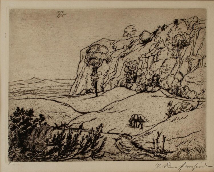 Heinrich Reifferscheid - Landschaft mit Pferd - Radierung - 1921