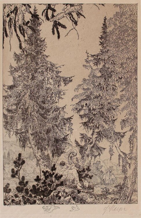 Ferdinand Staeger - Flucht nach Ägypten - Radierung...