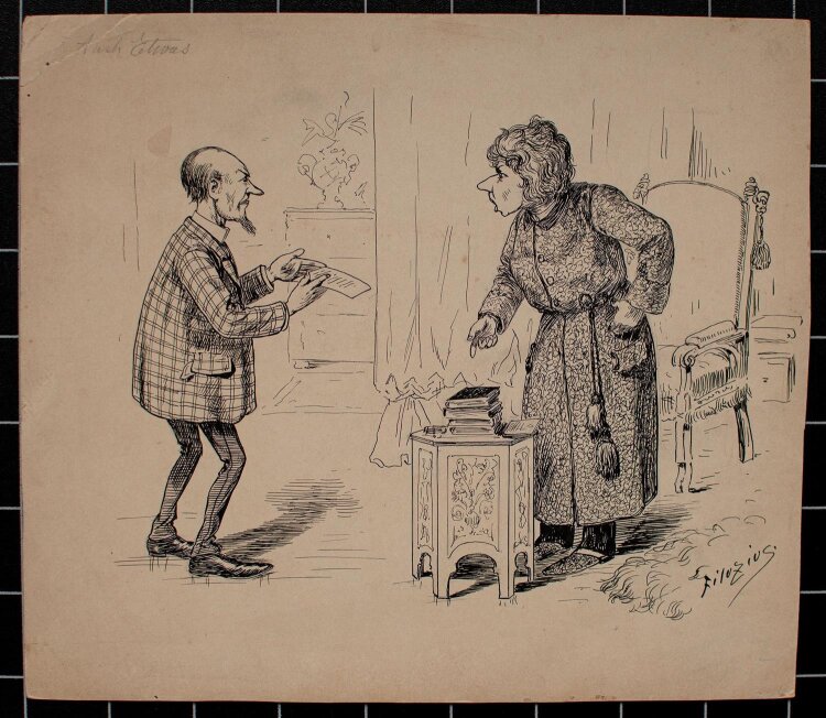 L. Filuzius - Unterhaltung im Innenraum (Karikatur) -...