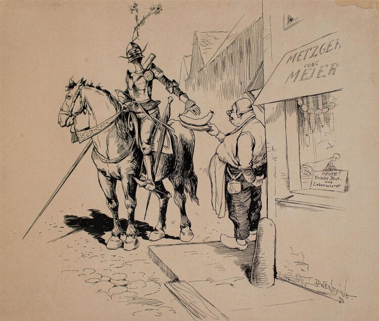 Paul Wendling - Ritter - Tuschezeichnung - 1893