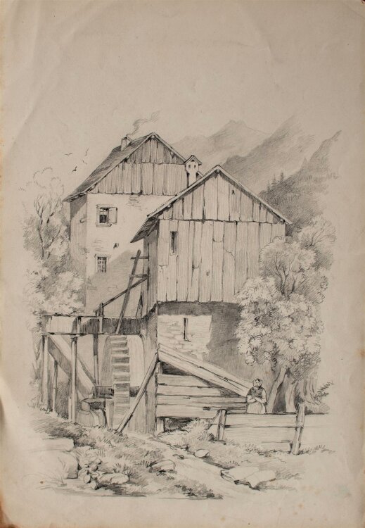 Unbekannt - Wassermühle - Bleistiftzeichnung - o. J.