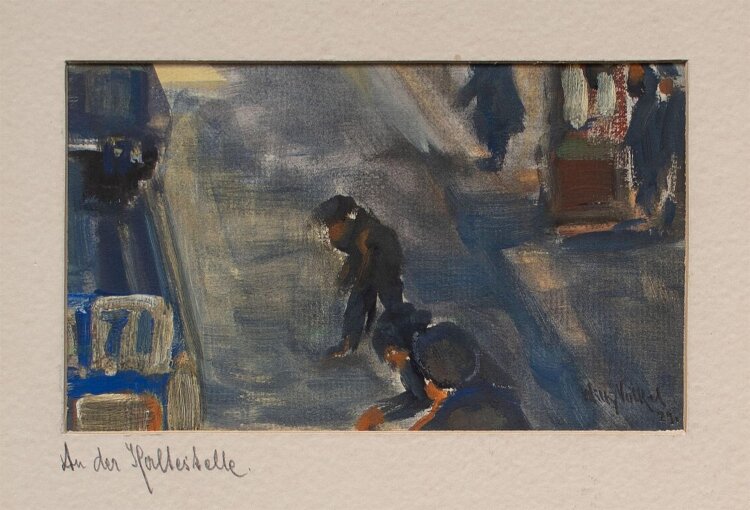 Willy Völkel - An der Haltestelle - Aquarell - 1929