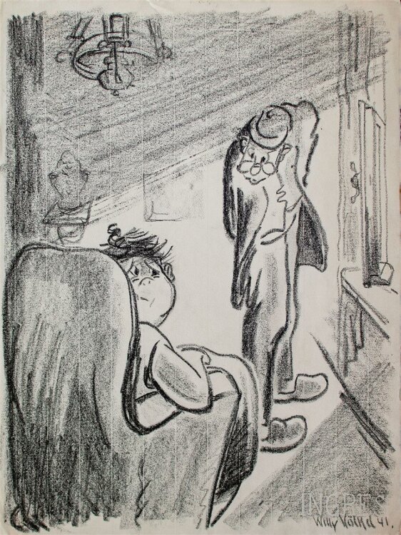 Willy Völkel - Am Fenster - Kohlezeichnung - 1941