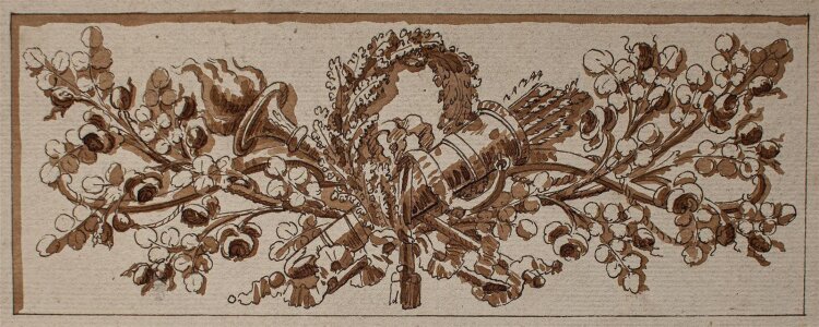 Unbekannt - Entwurf Ornament/ Trophäe - lavierte Tuschezeichnung - o. J.
