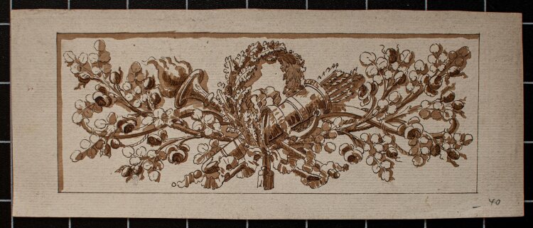 Unbekannt - Entwurf Ornament/ Trophäe - lavierte Tuschezeichnung - o. J.