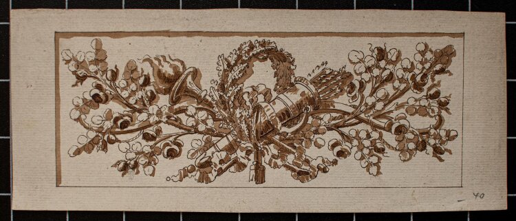 Unbekannt - Entwurf Ornament/ Trophäe - lavierte Tuschezeichnung - o. J.