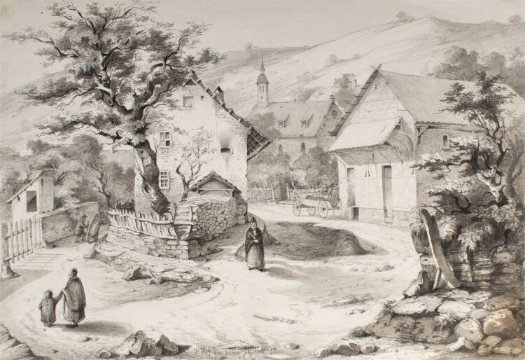 Unbekannt - Dorfansicht - Bleistiftzeichnung - 1850