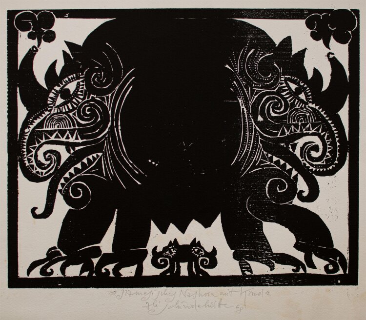 Albert Schindehütte - Siamesisches Nashorn - Holzschnitt - 1968