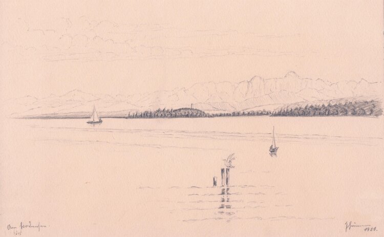 Unleserlich signiert - Am Bodensee - 1950 - Bleistiftzeichnung