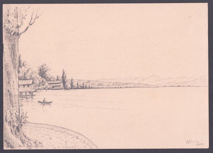 Unleserlich signiert - Am Bodensee - 1950 - Bleistiftzeichnung